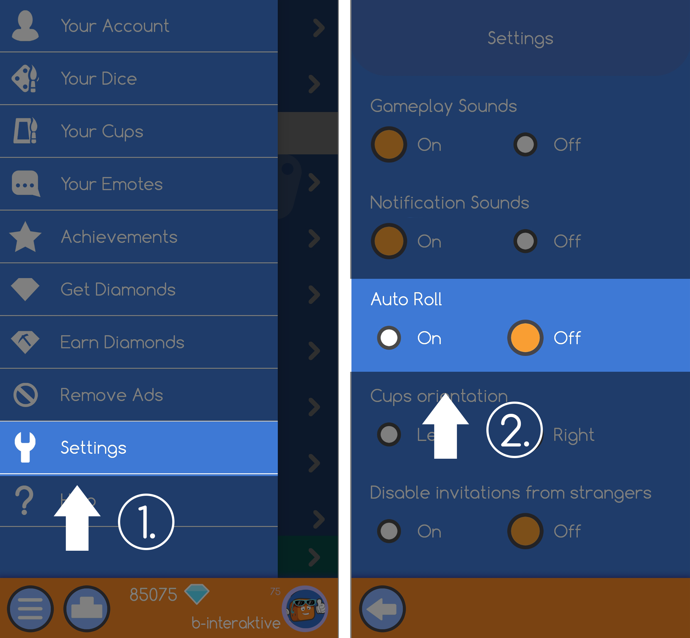 Dice Clubs Help: Enabling and disabling the automatic rolls